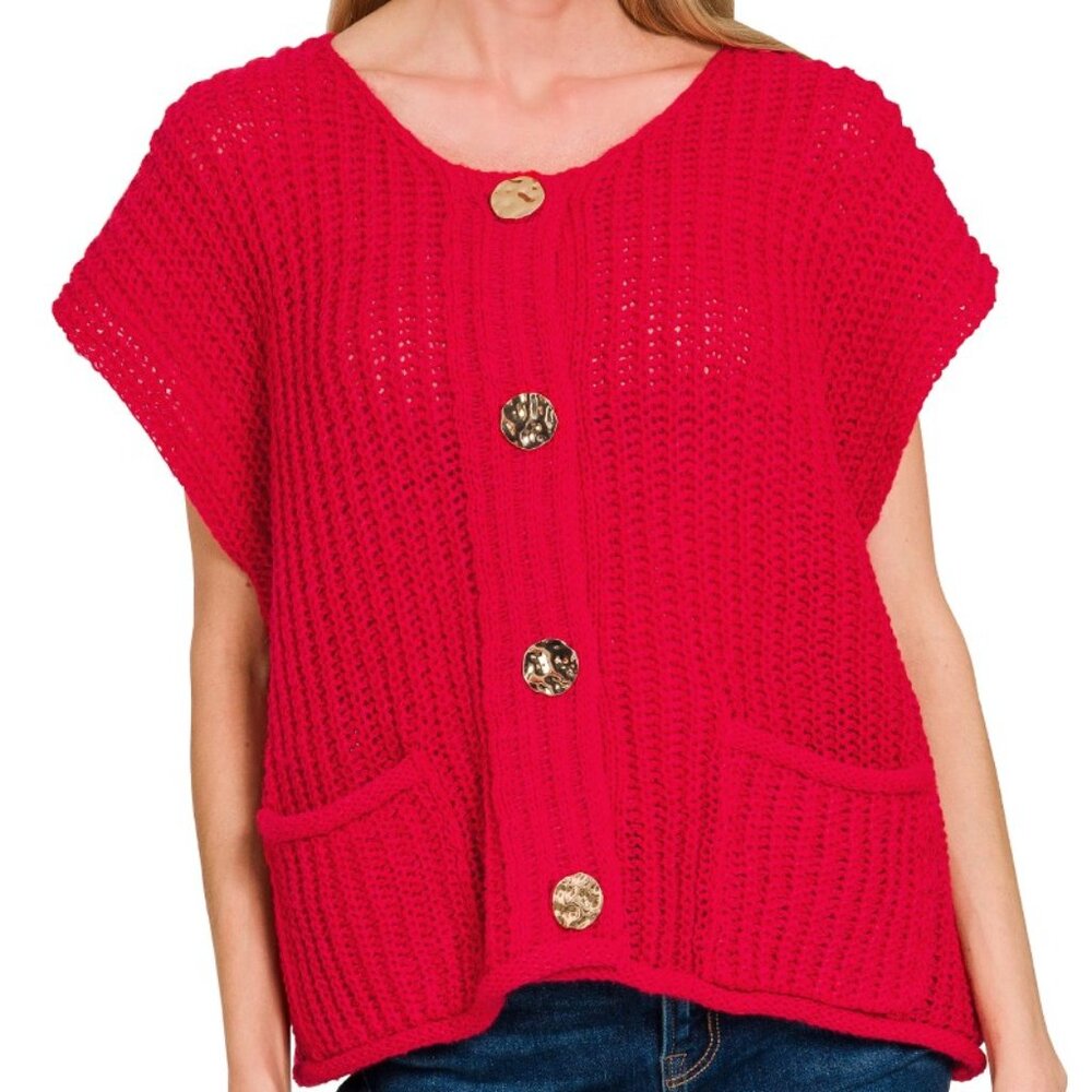 Zenana RUBY RED Button Down Sweater Vest